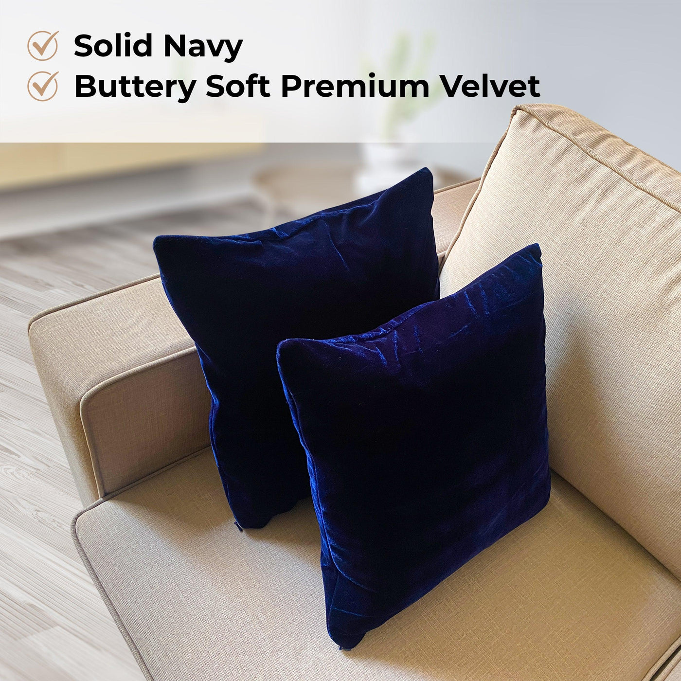 Buttery Soft Velvet Cushion Covers - Navy Blue - Pack of 2 - 16 x 16 inches - silvrbear