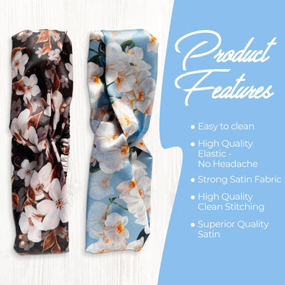 2 Luxury Satin Hairbands For Girls - Floral Orchids