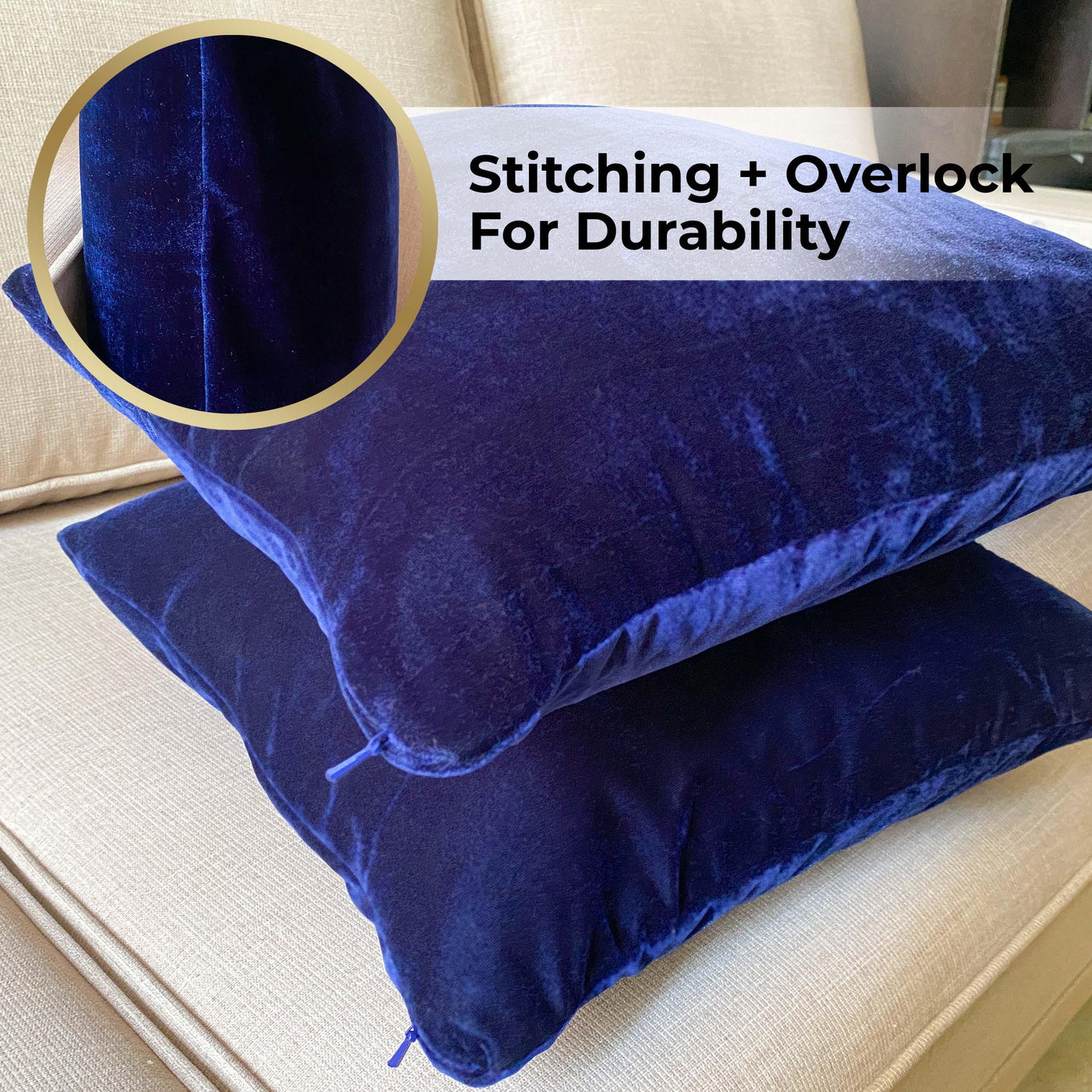 Buttery Soft Velvet Cushion Covers - Navy Blue - Pack of 2 - 16 x 16 inches - silvrbear