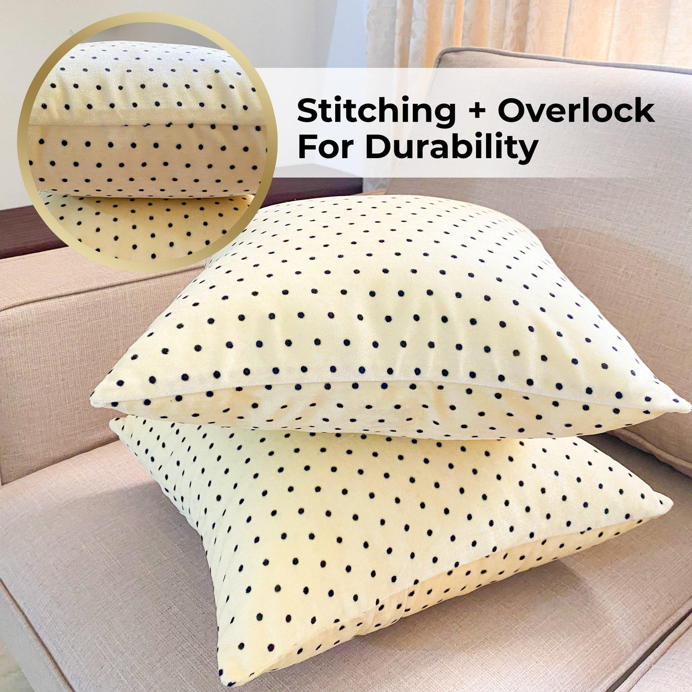 Buttery Soft Velvet Cushion Covers - Polka Dots - Pack of 2 - 16 x 16 inches - silvrbear