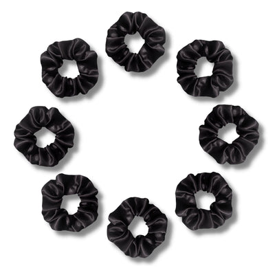 Luxury Satin Scrunchies - Black - Pack of 8 - For Women and Girls - silvrbear